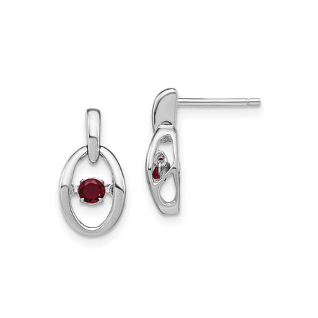 Sterling Silver Oval Stud Earrings with Lab Created Ruby, Open Frame Design