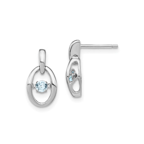 Sterling Silver Oval Dangle Stud Earrings with Aquamarine, Open-Frame Modern Style