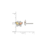 Sterling Silver Butterfly Stud Earrings with Tri Color Leaf Design for Women