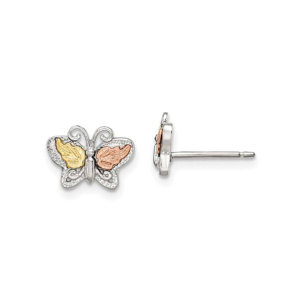 Sterling Silver Butterfly Stud Earrings with Tri Color Leaf Design for Women