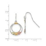 Sterling Silver Dangle Earrings with Double Circle Design and Black Hills Gold Leaf Accents