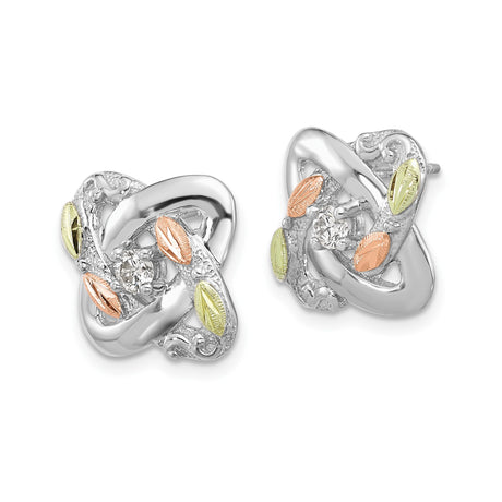 Sterling Silver Love Knot Stud Earrings Diamond Accent