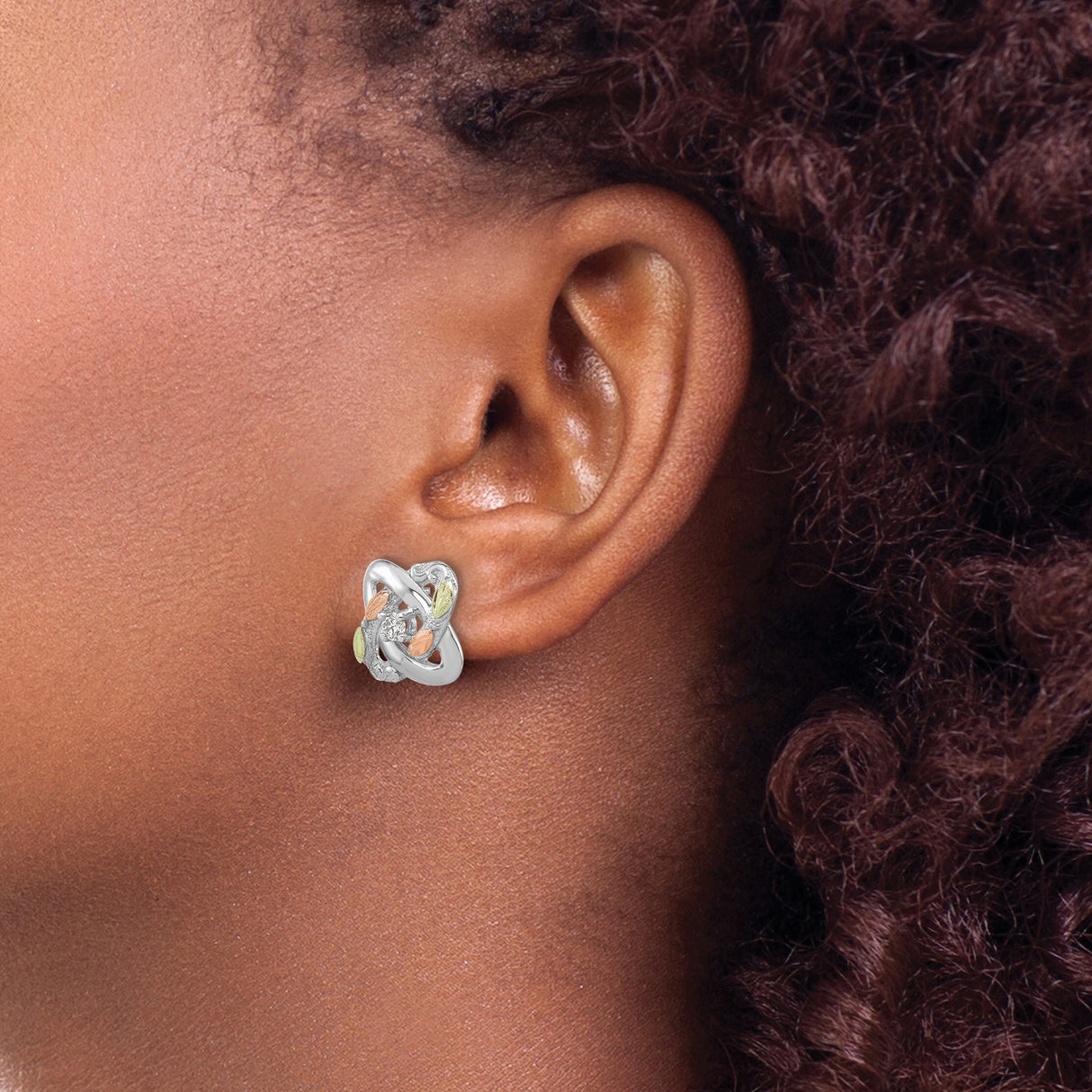 Sterling Silver Love Knot Stud Earrings Diamond Accent
