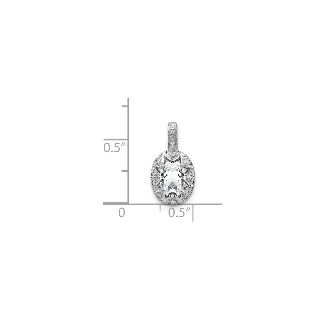 Sterling Silver Pendant with White Topaz and Diamond, Vintage Floral Filigree Design for Women