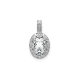 Sterling Silver Pendant with White Topaz and Diamond, Vintage Floral Filigree Design for Women