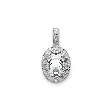 Sterling Silver Pendant with White Topaz and Diamond, Vintage Floral Filigree Design for Women