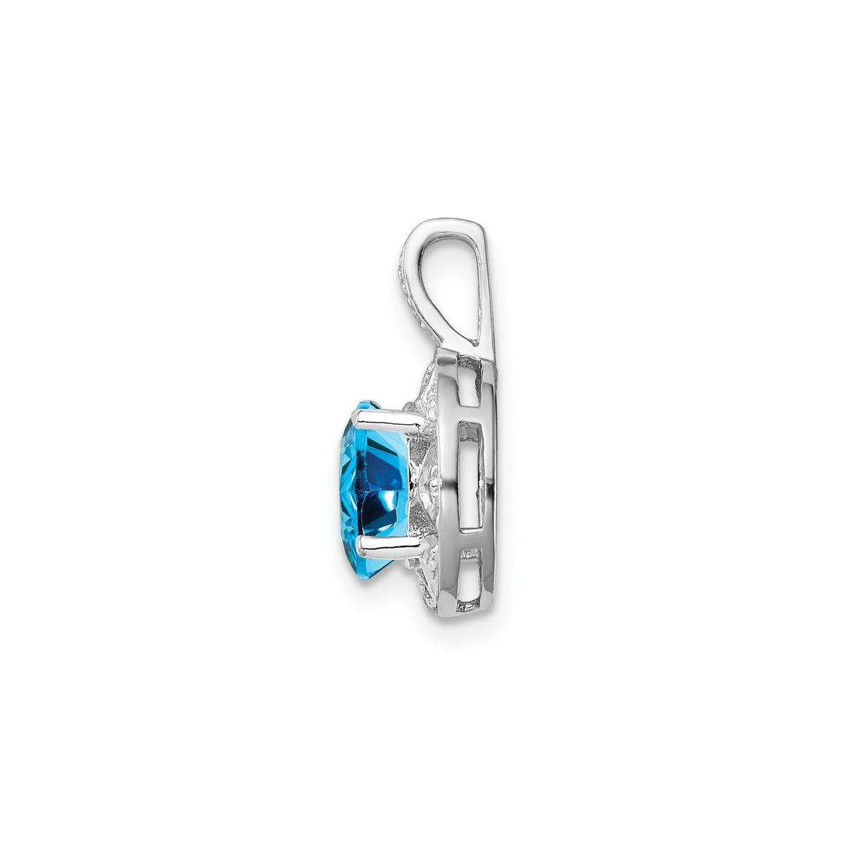 Sterling Silver Starburst Pendant with Swiss Blue Topaz and Diamond Accents