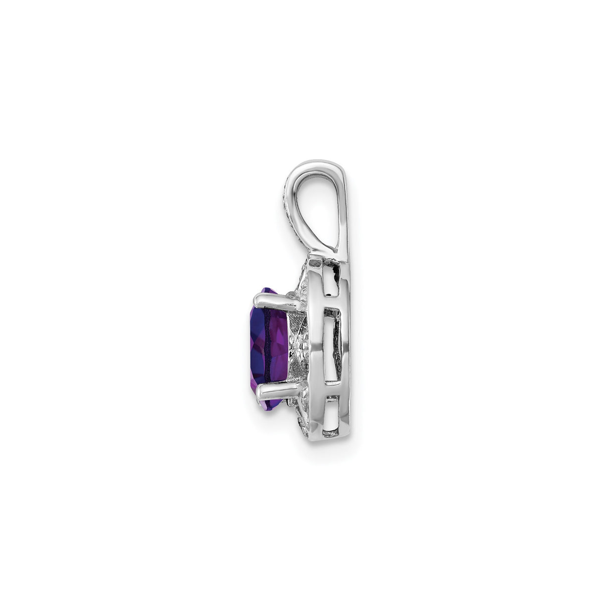 Sterling Silver Pendant with Oval Amethyst, Starburst Filigree Design, Diamond Accents