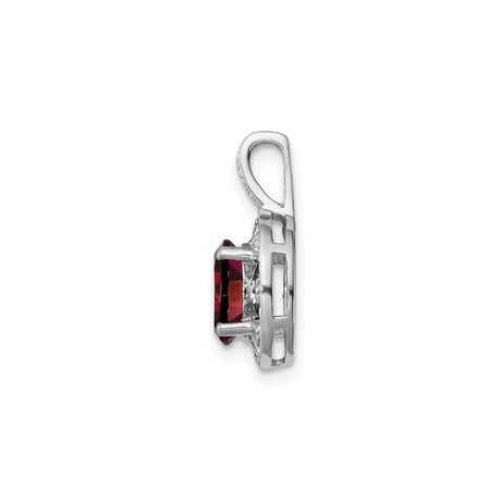 Sterling Silver Garnet Pendant with Filigree Design and Diamond Accents, Vintage Style for Women