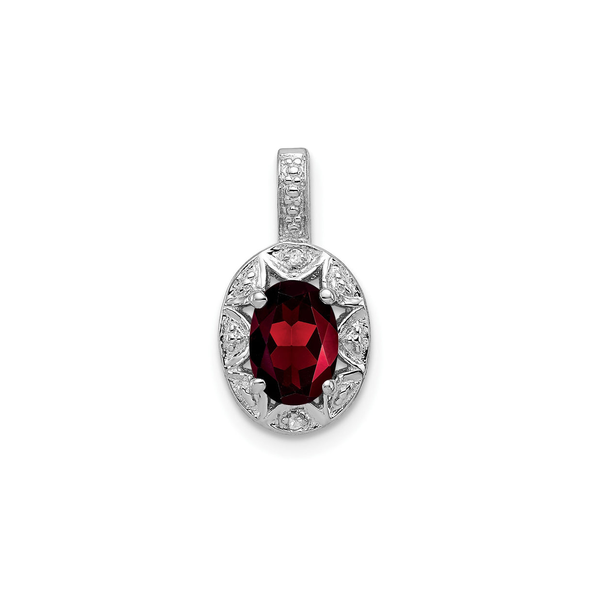 Sterling Silver Garnet Pendant with Filigree Design and Diamond Accents, Vintage Style for Women