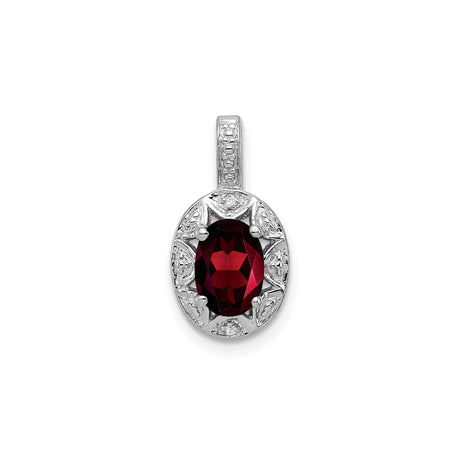 Sterling Silver Garnet Pendant with Filigree Design and Diamond Accents, Vintage Style for Women