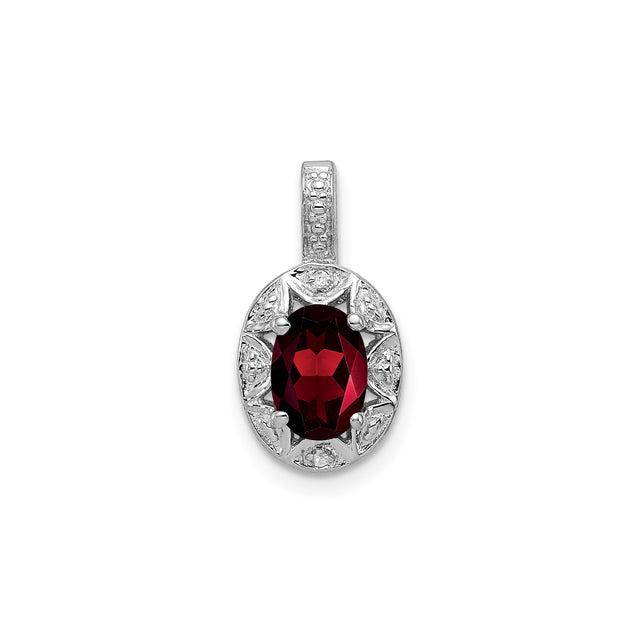 Sterling Silver Garnet Pendant with Filigree Design and Diamond Accents, Vintage Style for Women