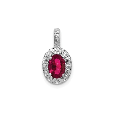 Sterling Silver Pendant with Lab Created Ruby, Diamond Accent, Vintage Filigree Design