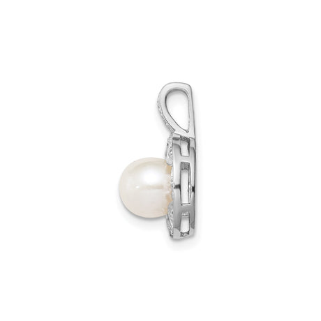 Sterling Silver Pendant with White Freshwater Pearl and Diamond Accents, Vintage Starburst Design