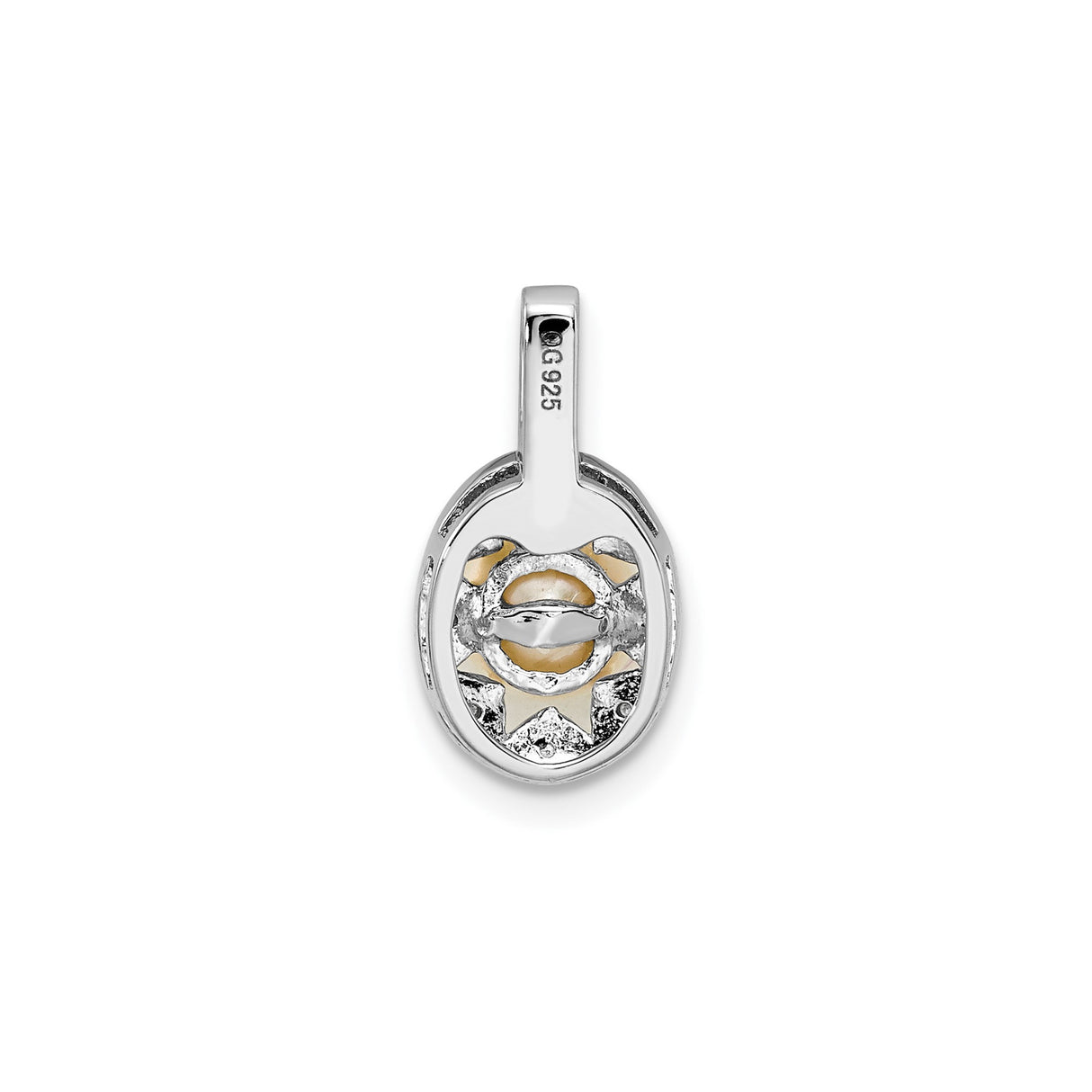 Sterling Silver Pendant with White Freshwater Pearl and Diamond Accents, Vintage Starburst Design
