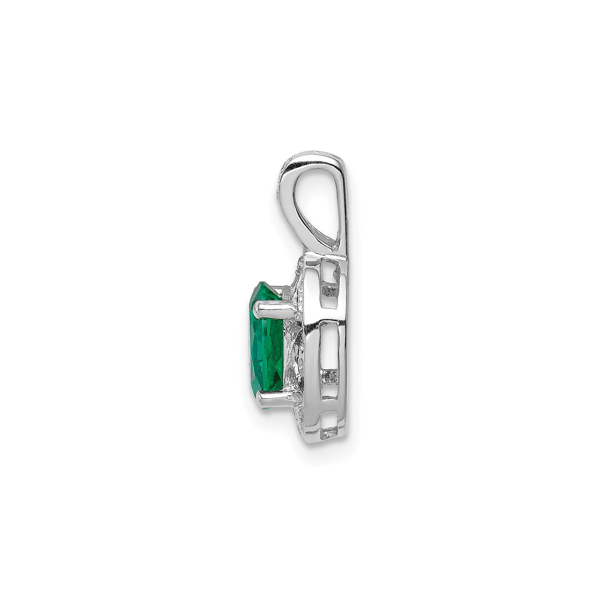 Sterling Silver Oval Pendant with Lab Created Emerald, Diamond Accents, Filigree Starburst Design