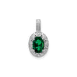 Sterling Silver Oval Pendant with Lab Created Emerald, Diamond Accents, Filigree Starburst Design