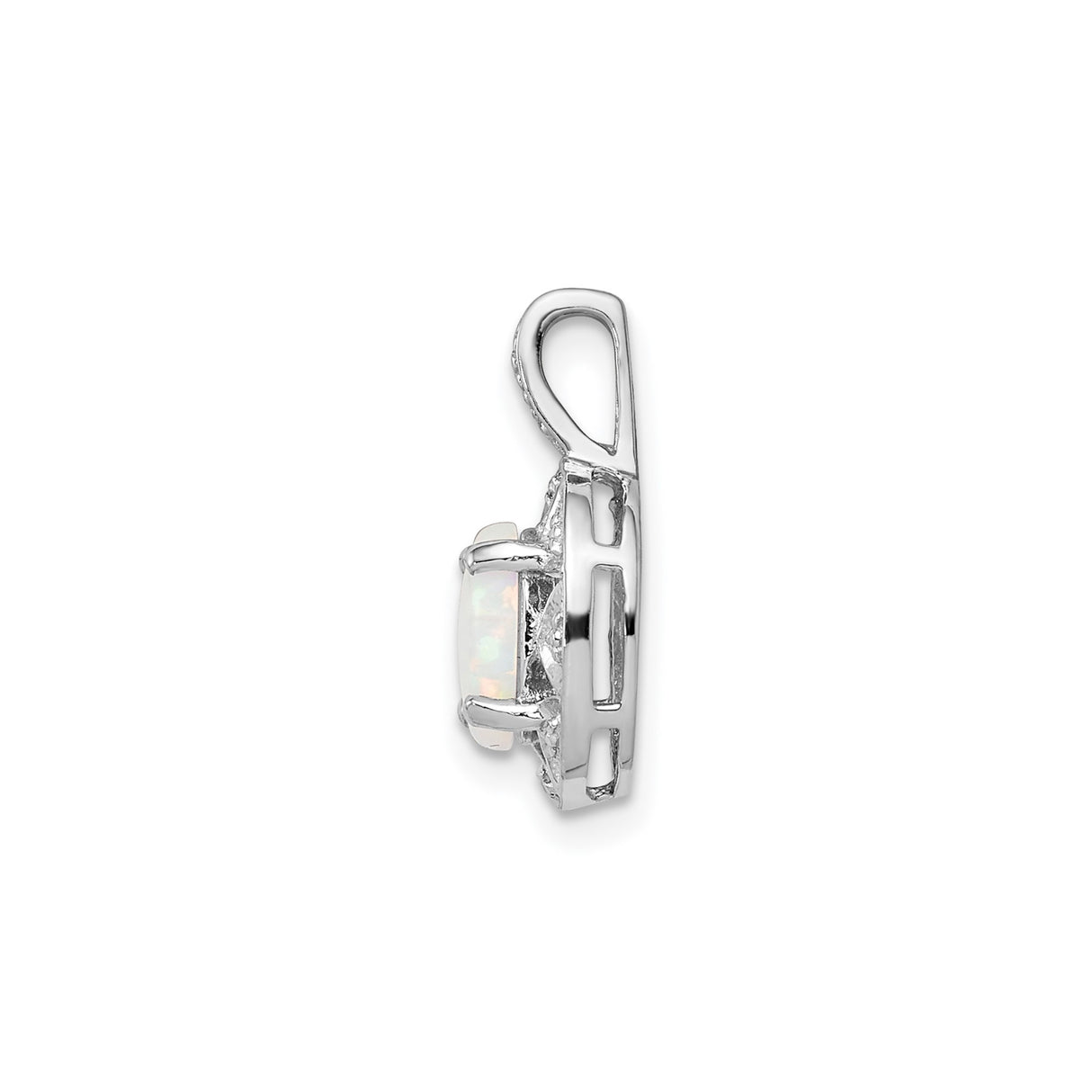 Sterling Silver Pendant with Oval Lab Created Opal and Diamond, Starburst Celestial Motif for Women