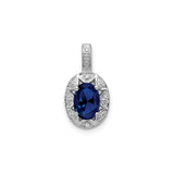 Sterling Silver Oval Pendant with Lab Created Sapphire, Starburst Design, Diamond Accents, Art Deco Style