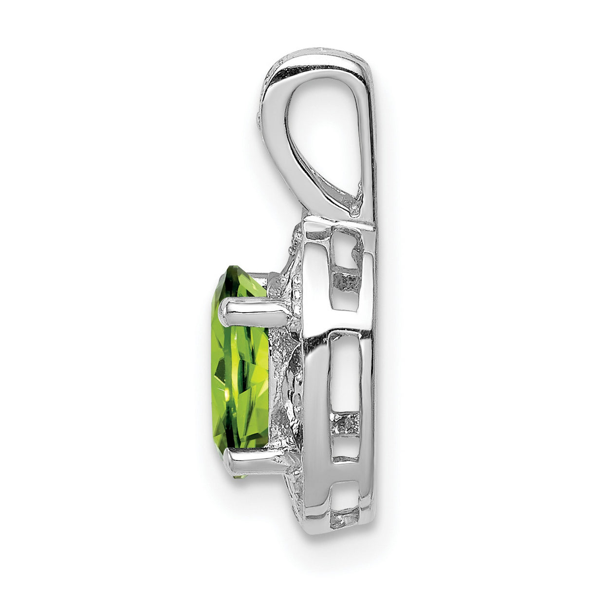 Diamond and Peridot Charm Pendant in Real 925 Sterling Silver