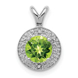 Diamond and Peridot Charm Pendant in Real 925 Sterling Silver