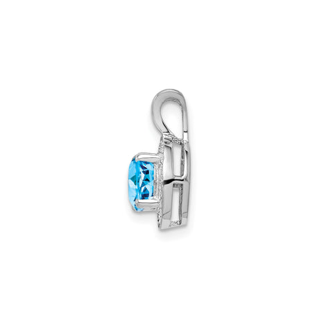 Sterling Silver Pendant with Swiss Blue Topaz and Diamond Accents, Halo Style Jewelry for Women