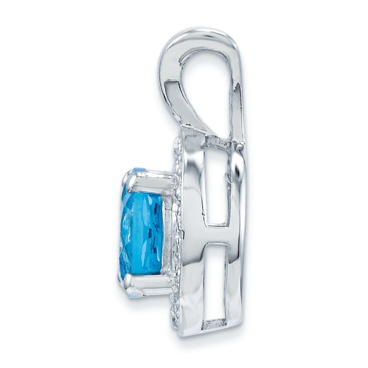 Diamond and Blue Topaz Charm Pendant in Real 925 Sterling Silver