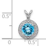 Diamond and Blue Topaz Charm Pendant in Real 925 Sterling Silver