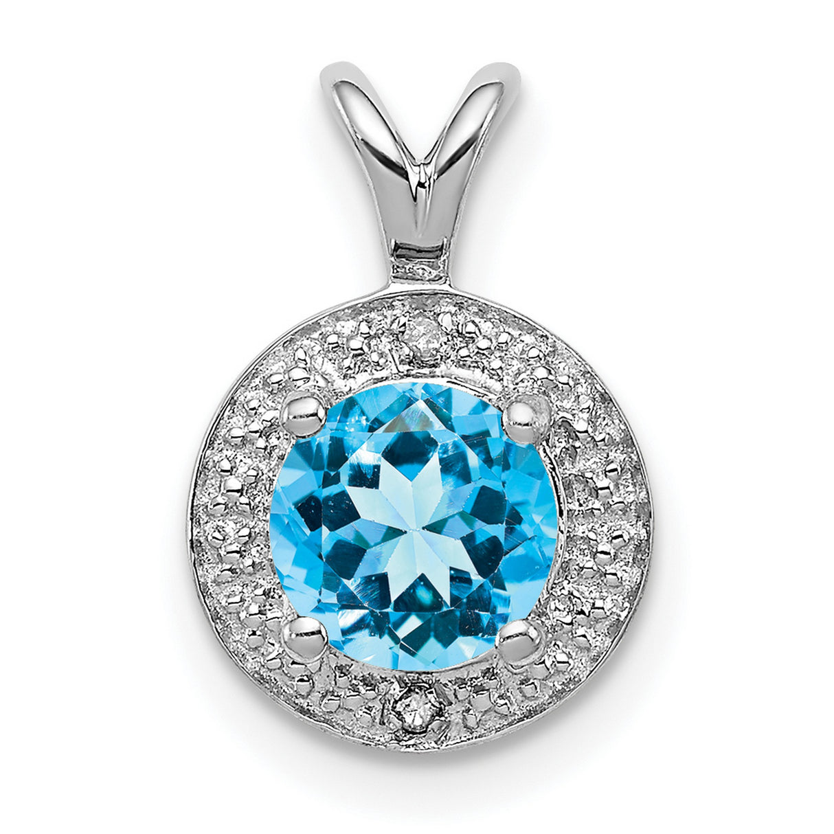 Diamond and Blue Topaz Charm Pendant in Real 925 Sterling Silver