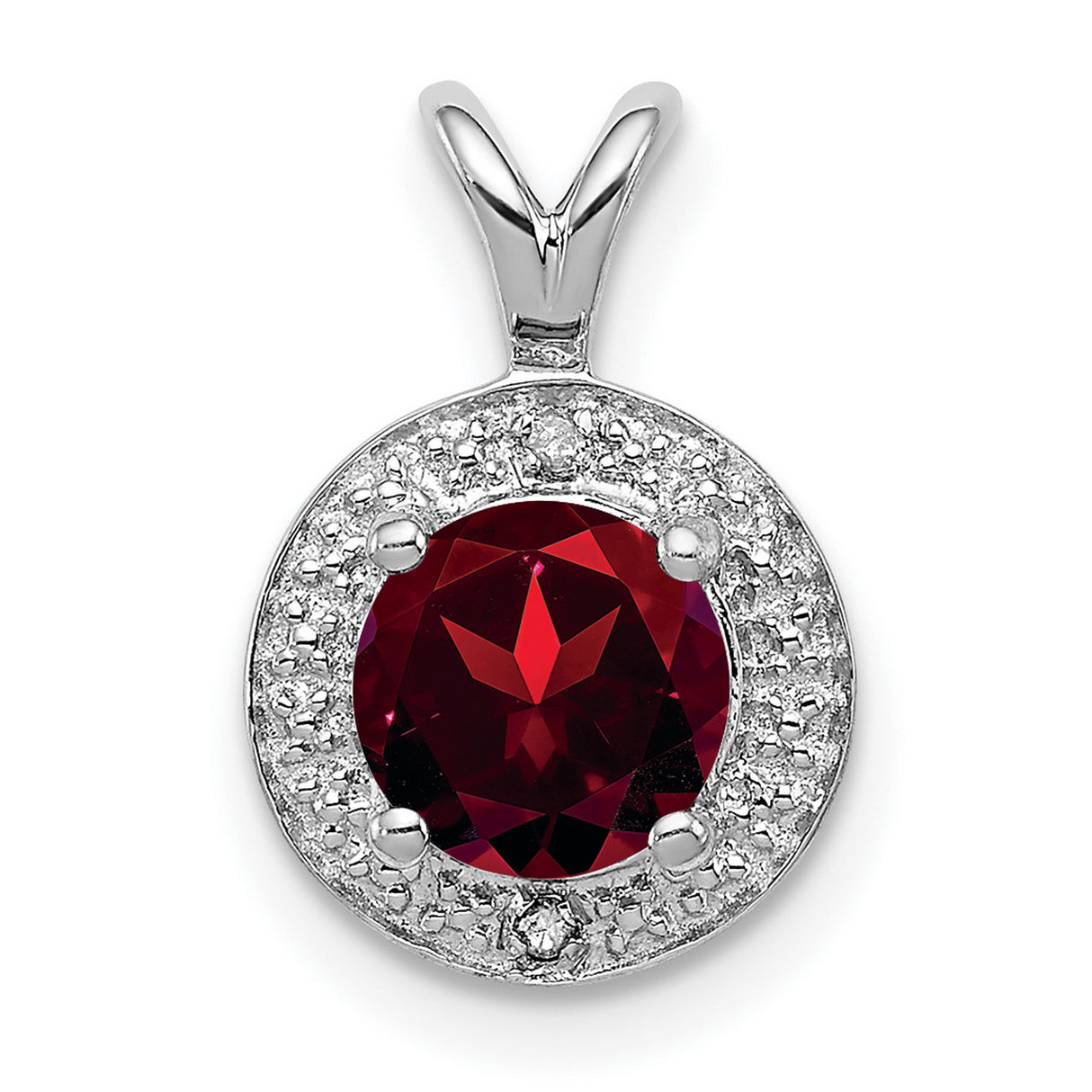 Diamond and Garnet Charm Pendant in Real 925 Sterling Silver