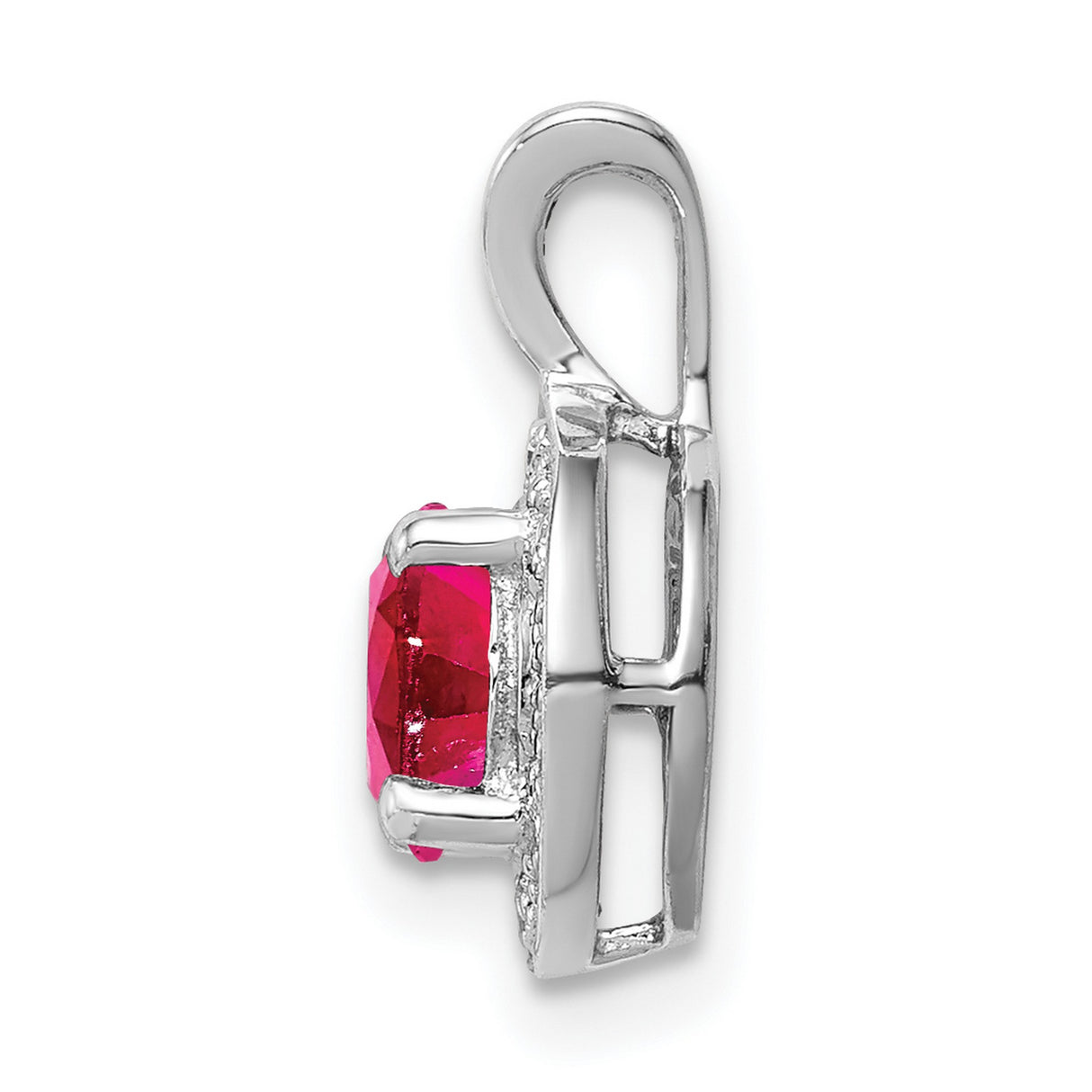 Sterling Silver Pendant with Lab Created Ruby and Diamond Accent, Halo Style for Women