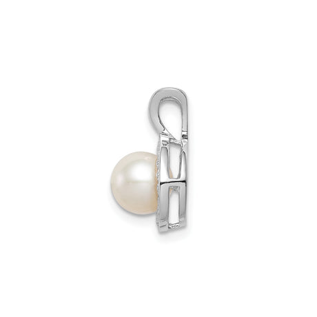 Sterling Silver Pendant with White Cultured Pearl and Cubic Zirconia Halo