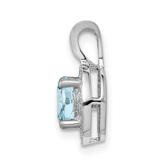 Sterling Silver Pendant with Aquamarine Center, Diamond Accents, Star Design