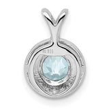 Sterling Silver Pendant with Aquamarine Center, Diamond Accents, Star Design