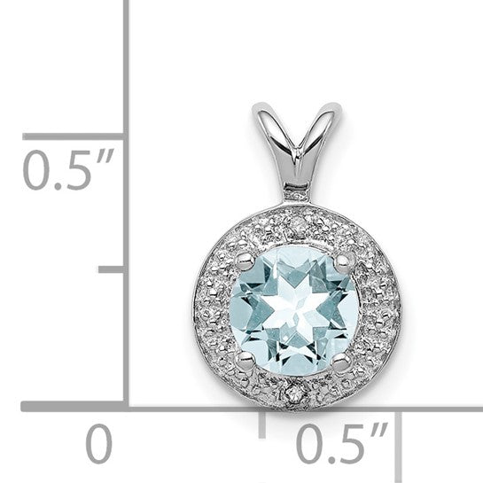 Sterling Silver Pendant with Aquamarine Center, Diamond Accents, Star Design