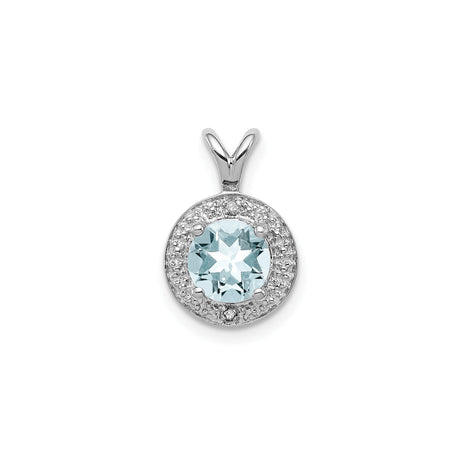 Sterling Silver Pendant with Aquamarine Center, Diamond Accents, Star Design