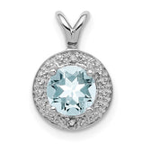 Sterling Silver Pendant with Aquamarine Center, Diamond Accents, Star Design