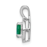 Diamond and Created Emerald Charm Pendant in Real 925 Sterling Silver