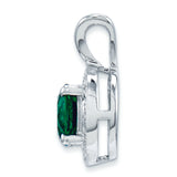 Diamond and Created Emerald Charm Pendant in Real 925 Sterling Silver