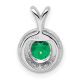 Diamond and Created Emerald Charm Pendant in Real 925 Sterling Silver