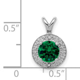 Diamond and Created Emerald Charm Pendant in Real 925 Sterling Silver