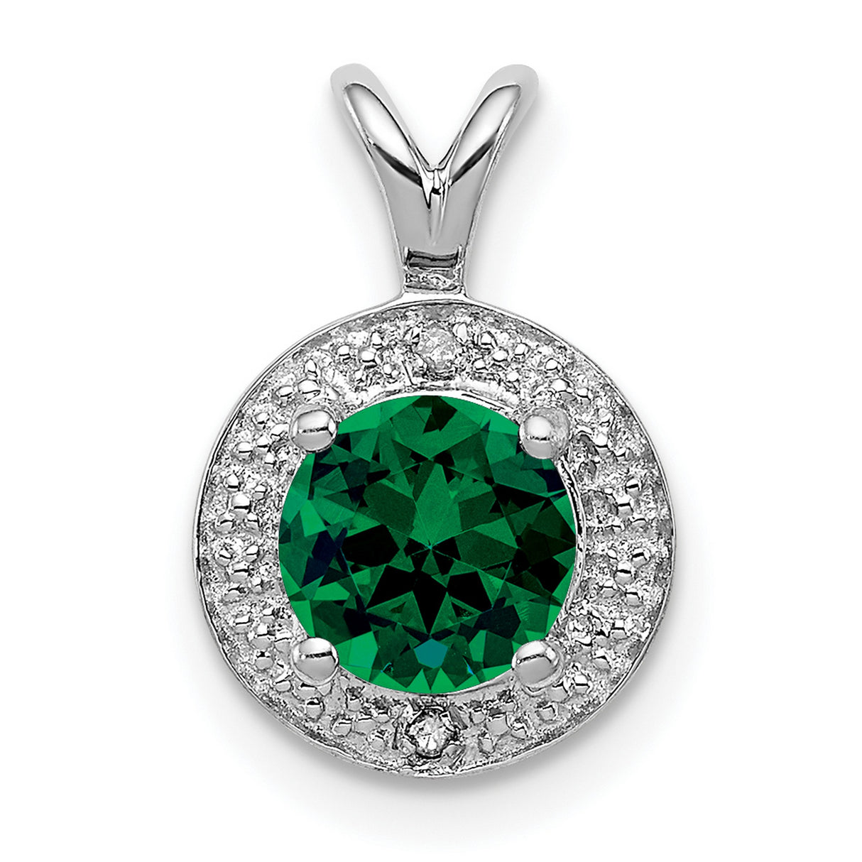 Diamond and Created Emerald Charm Pendant in Real 925 Sterling Silver