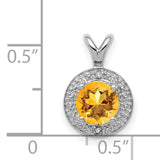 Diamond and Citrine Charm Pendant in Real 925 Sterling Silver