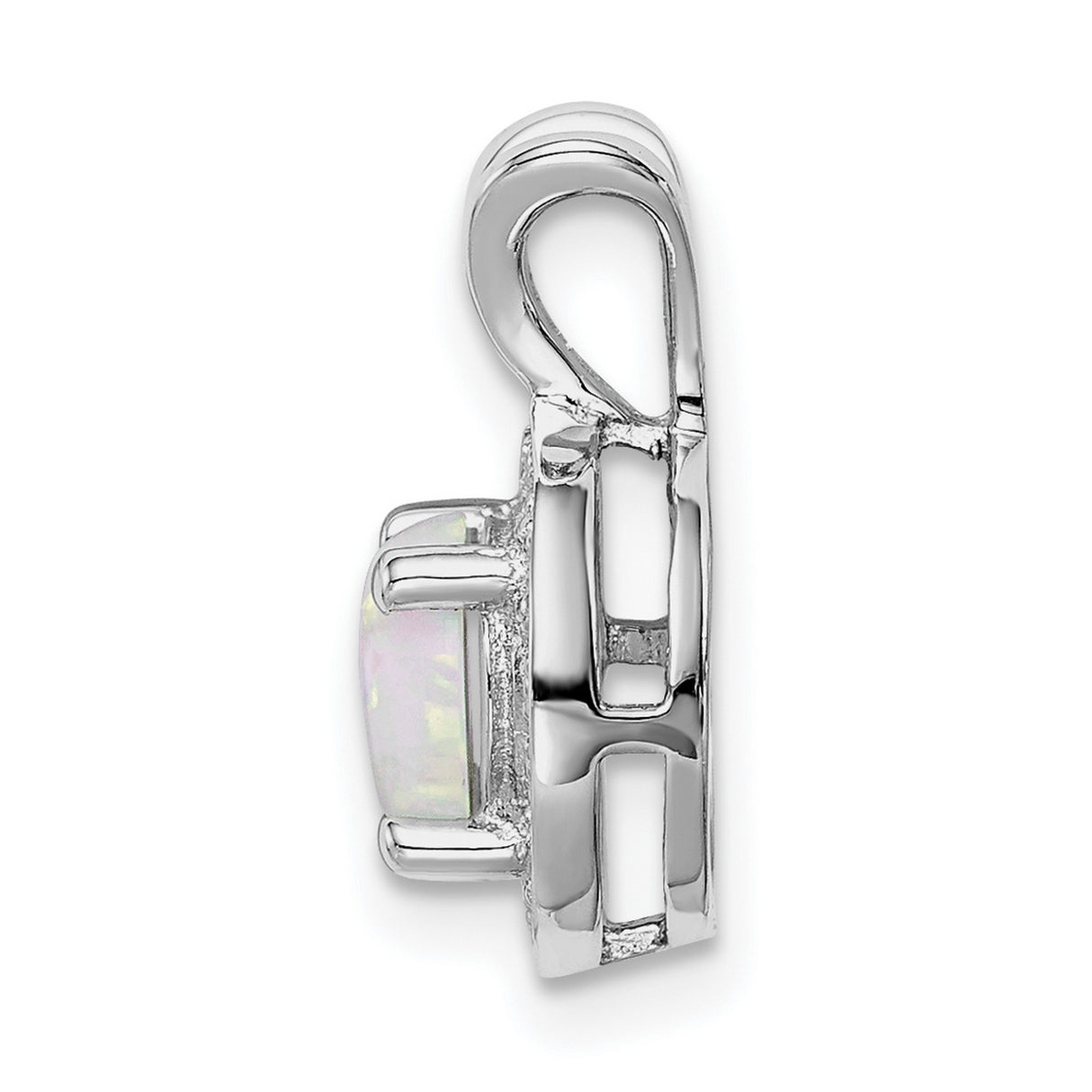 Diamond and Created Opal Charm Pendant in Real 925 Sterling Silver