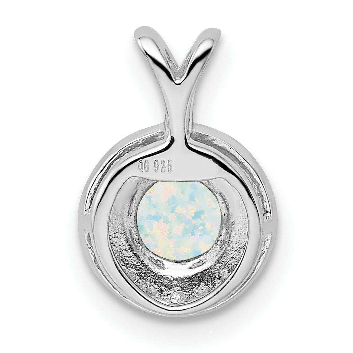 Diamond and Created Opal Charm Pendant in Real 925 Sterling Silver