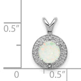 Diamond and Created Opal Charm Pendant in Real 925 Sterling Silver