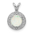 Diamond and Created Opal Charm Pendant in Real 925 Sterling Silver