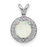 Diamond and Created Opal Charm Pendant in Real 925 Sterling Silver