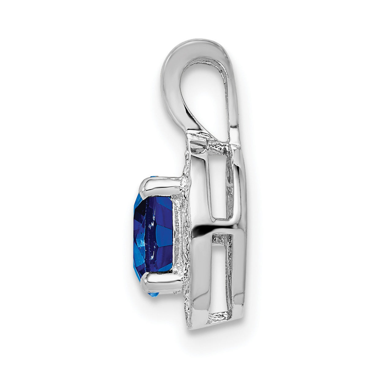 Diamond and Created Sapphire Charm Pendant in Real 925 Sterling Silver