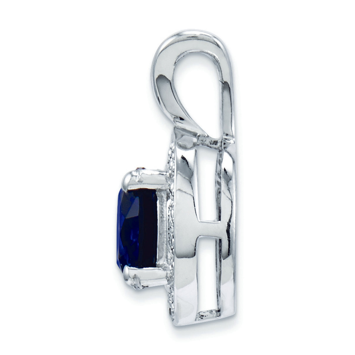 Diamond and Created Sapphire Charm Pendant in Real 925 Sterling Silver